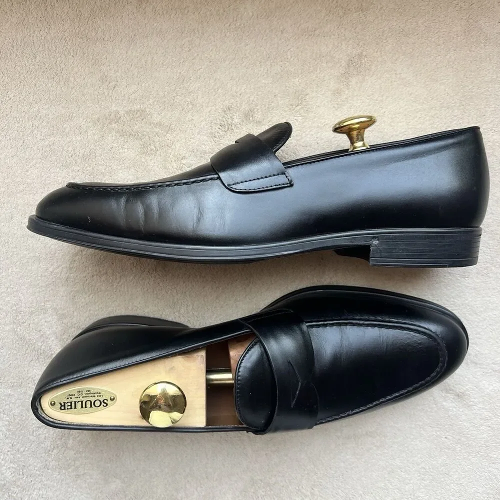 Antonio Maurizi Black Leather Penny Loafers Men EU 43 US 10-10.5 Preppy Casual‎